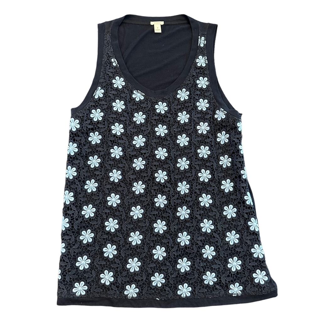 J Crew Womens navy and light blue floral eyelet tank Size Small
